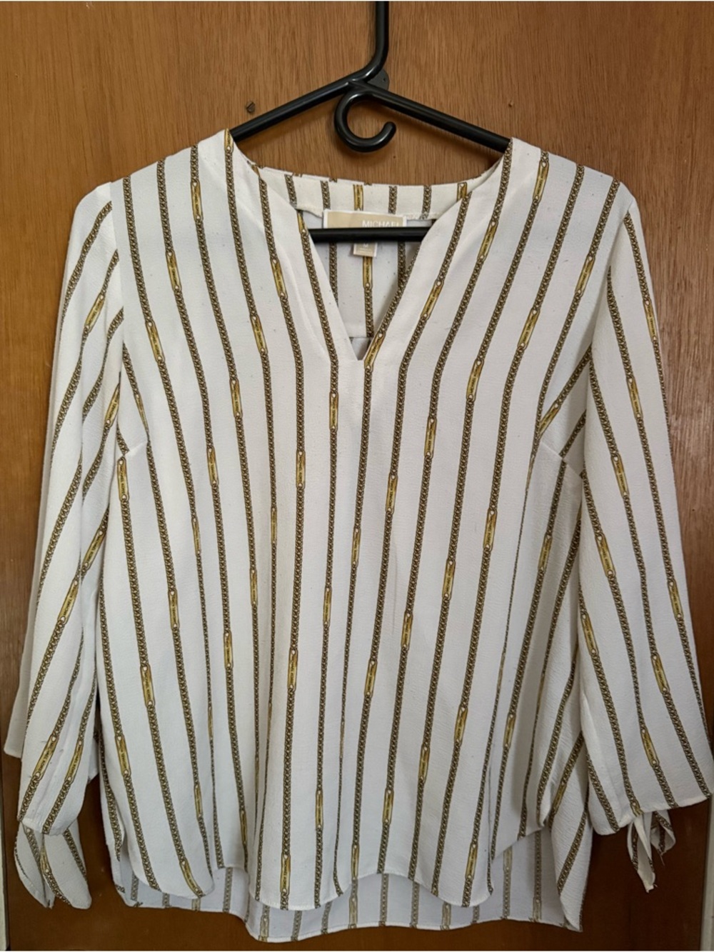Michael Kors White Blouse with Gold Chain Stripe Print